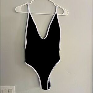 Black and White Womens Sexy Thong One Piece